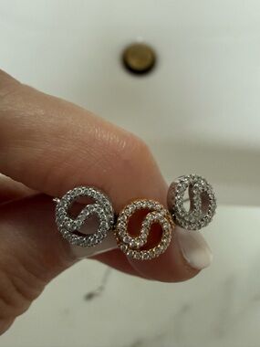 Sterling Silver Necklace with Tri-Color Pave Circle Pendant